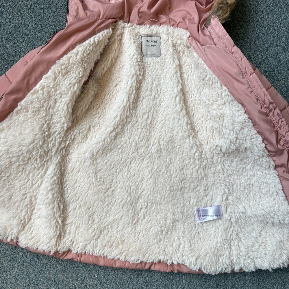 Next Pink Puffer Jacket with Faux Fur Hood